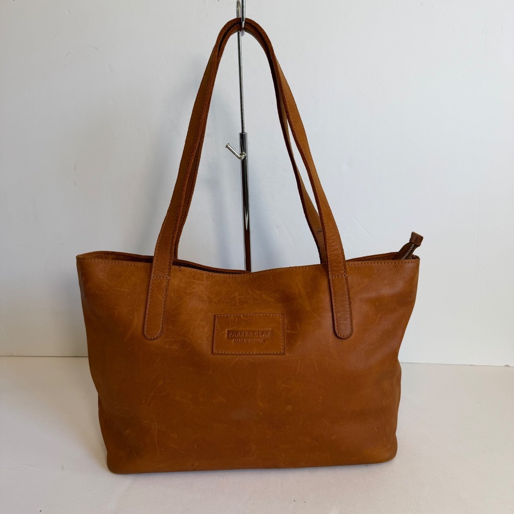 Parker Clay Leather Tote Bag Cognac Brown Zip Top Shoulder Bag Ethiopia